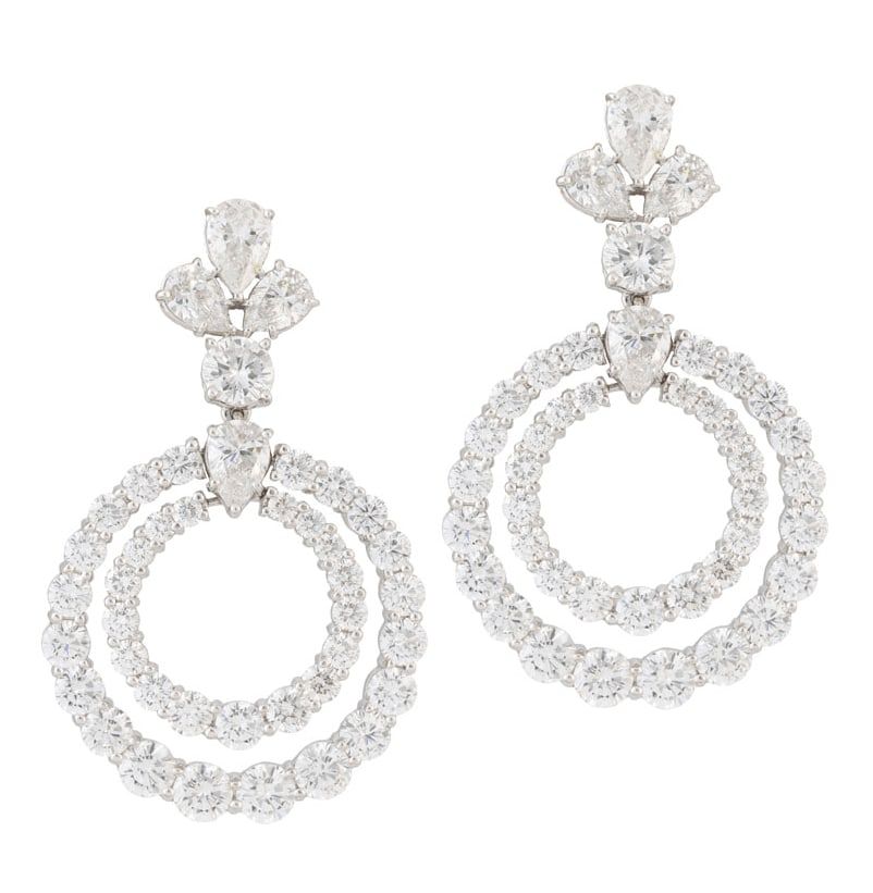 Double-halo diamond hoop earrings in white gold