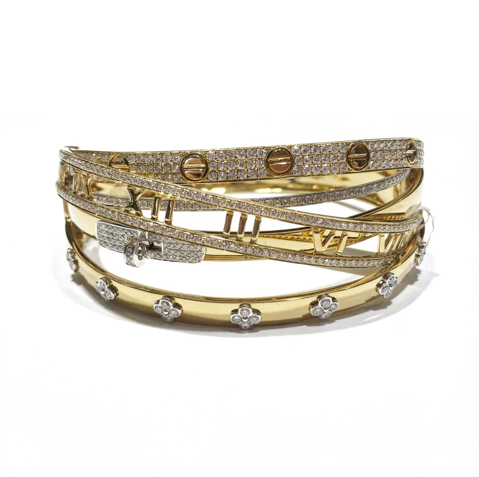 Yellow gold wrap bracelets set with diamond bars