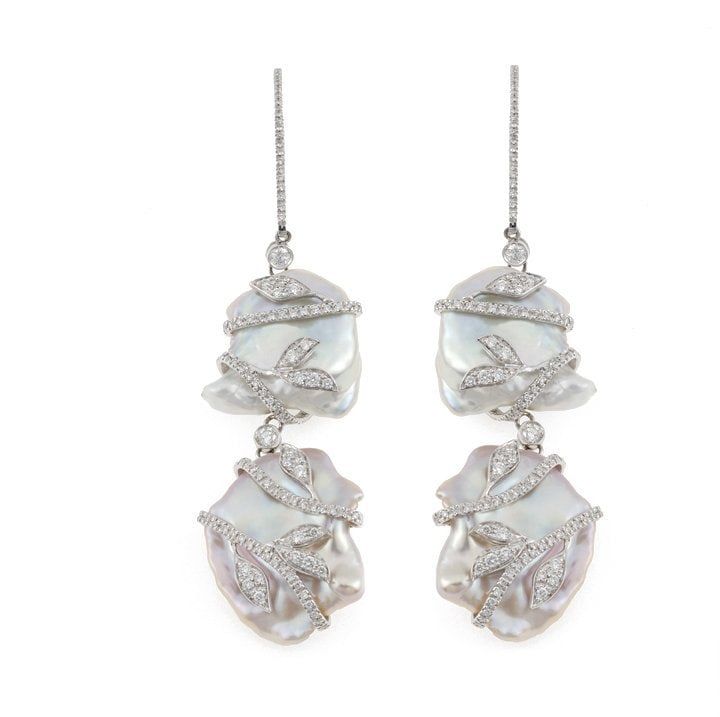 Keshi pearl and diamond drop earrings