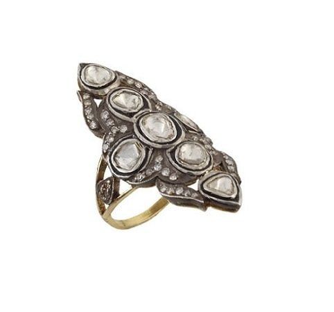 A vintage-style navette ring set with old-cut diamonds