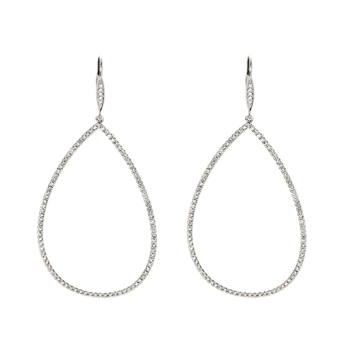 Open teardrop hoop earrings in fine white gold wire